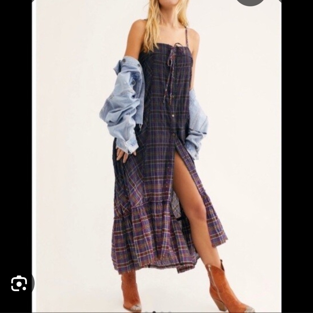 Free People Purple Plaid Maxi Dress